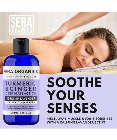 Turmeric & Ginger Massage Oil - Natural Ginger Oil Therapy for Lymphatic Drainage Nerve Muscle & Joint Discomfort Relief Warming Relaxing & Soothing Massage - Lavender (250ml) by Sera Organics 250 ml (Pack of 1) - Buy Online on GoSupps.com