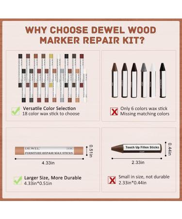 DEWEL Wood Filler Sticks - 18 Color Wood Wax Crayon Kit for Scratch & Furniture Repair | International Shipping Available - Buy Online on GoSupps.com