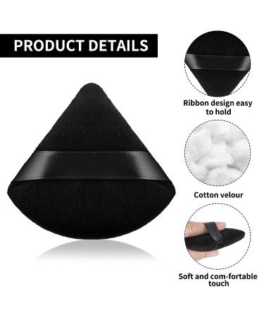 Sibba 2 Pcs Triangle Powder Puffs | Washable Reusable Soft Plush Makeup Sponge for Face & Body | Wet/Dry Makeup Tool - Black - Buy Online on GoSupps.com