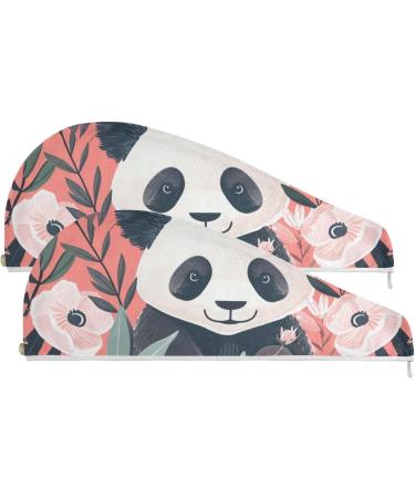 Flowers Pandas Hair Towel 2 Pack | Super Absorbent Quick Dry Hair Turbans for Women & Girls - Buy Online on GoSupps.com