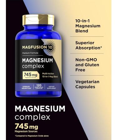 Magfusion-10 Magnesium Complex Supplement 745mg | 120 Capsules | 10 in 1 Blend | Vegetarian Non-GMO Gluten Free - Buy Online on GoSupps.com