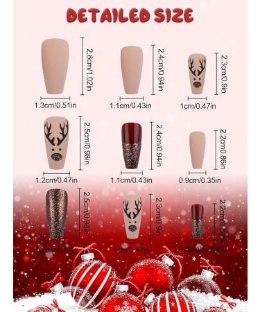 96 Piece Christmas Coffin False Nails | Ebanku Acrylic Press-On Nail Kits with Glue Tabs & Holiday Designs - Buy Online on GoSupps.com