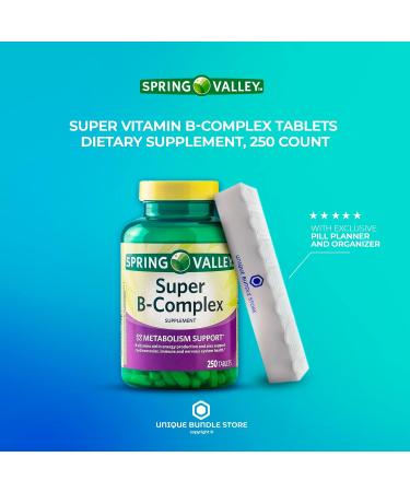 Spring Valley Super Vitamin B Complex 250 Count Tablets with 7 Day Pill Organizer - Dietary Supplement Pack of 1 - Buy Online on GoSupps.com