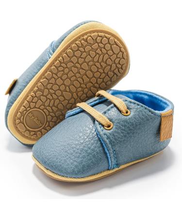 Baby Boys Girls First Walking Shoes | Anti-Slip Oxford Loafer Flats | PU Leather | Blue | 0-6 Months - Buy Online on GoSupps.com