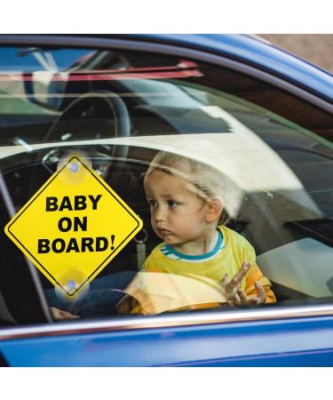 2 Pcs Baby on Board Car Sign Set | 12cm x 12cm Safety Warning Signs with Double Suction Cups | Reusable & Durable Stickers for Car Window | Easy to Apply & Remove - Buy Online on GoSupps.com