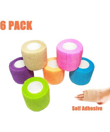 Self Adhesive Bandage Wrap - 2" x 5 Yards - Elastic Self Sticking Bandage Tape - 6 Pack for Injury Recovery & Support - Buy Online on GoSupps.com