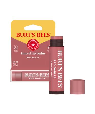 Burt's Bees Lip Tint Balm for Valentine's Day with Long Lasting 2 in 1 Duo Tinted Balm Formula Color Infused with Hydrating Shea Butter for a Natural Looking Buildable Finish Red Dahlia (1-Pack)