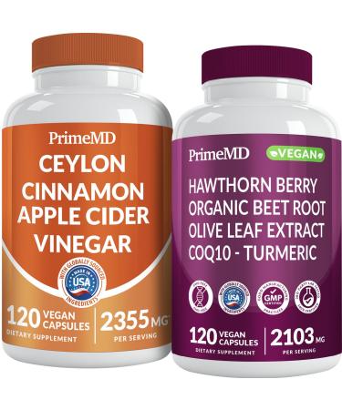 Ceylon Cinnamon (1pk) and Nitric Oxide (1pk) Supplement Bundle - Potent Vitamins for Heart Metabolism Balance Circulatory Lipid and Immune Support - Non-GMO Vegan Gluten-Free