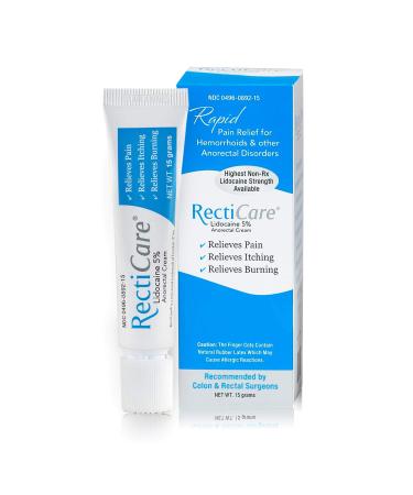 RectiCare Anorectal Lidocaine 5% Cream: Treatment for Hemorrhoids & Other Anorectal Disorders - 15g Tube