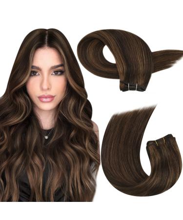 Moresoo Weft Hair Extensions Real Human Hair Brown Sew in Hair Extensions Darkest Brown with Chestnut Brown Human Hair Weft 16 Inch 100g/Pack #P2/8 16 Inch(Pack of 1) WEFT #P2/8