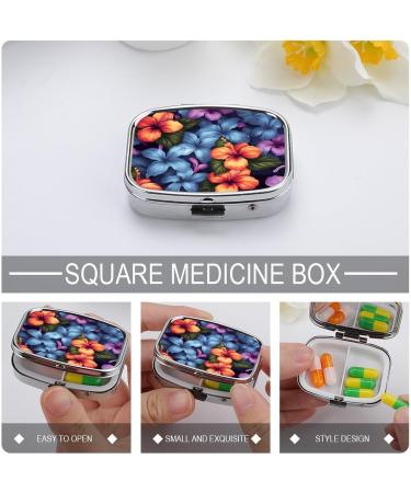 Buy Tropical Floral Print Pill Box - 2 Compartment Medicine Organizer | Portable Decorative Metal Pill Case for Pocket & Purse - Buy Online on GoSupps.com