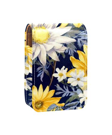 Travel Lipstick Organizer Case Lipstick Case Portable Makeup Bag With Mirror Flowerwatercolor Daisy Sunflower I157x5nkkb