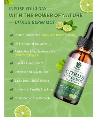 Citrus Bergamot + Soursop Liquid Drops with Garlic Olive Leaf Vitamin C D3 Black Pepper for Enhanced Absorption Herbal Wellness Supplement for Cholesterol Heart Digestive & Immune 2 Fl Oz - Buy Online on GoSupps.com