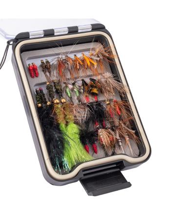 Ansnbo 36PCS Fly Fishing Flies Kit, Hand Tied Trout Bass Fly Assortment with Fly Box, Dry Wet Nymph Flies Streamers Fly Fishing Gear Gift