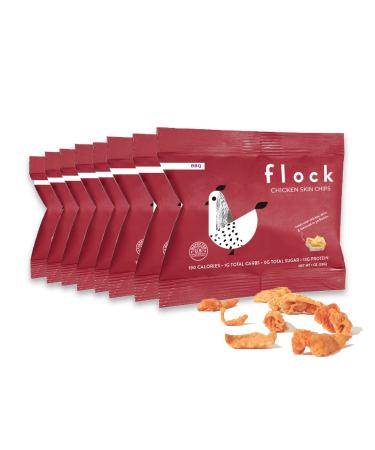 Flock Keto Chicken Skin Chips  100% Real Chicken  Low Carb High Protein Sugar Free Gluten Free Single Serve Snack  BBQ Flavor 8-Pack