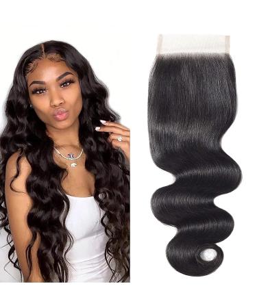 Lace Closure 4X4 Brazilian Virgin Human Hair Body Wave Closure Free Part 100% Unprocessed Human Hair 4x4 Lace Closure Natural Black Color Wet And Wavy Hair Closure 12 inch