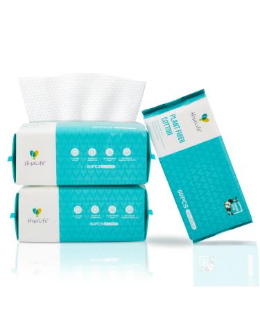 HiyaLife Dry Wipes 180 Wipes Large Size Softer and Thicker Wet and Dry Use Disposable Face Towel Biodegradable and Chemical-Free Dry Baby Wipe For Sensitive Skin Make-up Removal Soft Face Wipes