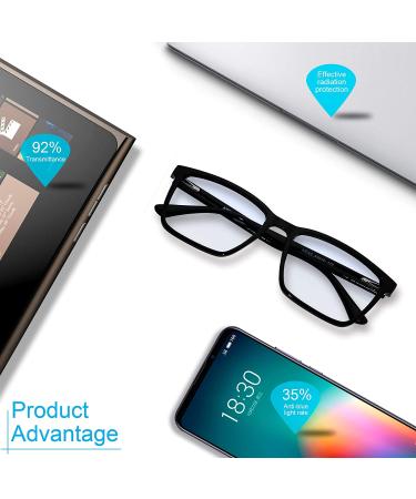 ANDWOOD AR002 Black Blue Light Blocking Glasses | Large Frame Anti Blue Ray Computer Filter for Men and Women | Lightweight Bluelight Blocker with Anti-blue Light Lens - Buy Online on GoSupps.com