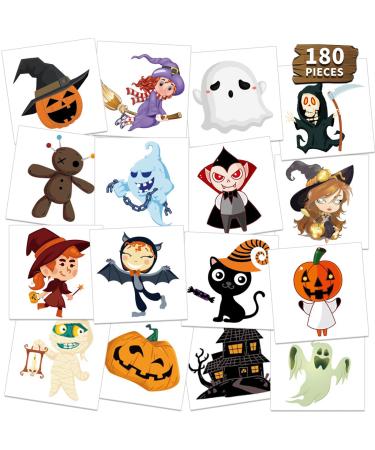 Halloween temporary tattoos for kids, 190 pcs Glow in the Night temporary tattoos, Trick or treat gift Ghost Monster Pumpkin Tattoos 12cm x 7cm