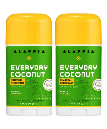 Alaffia EveryDay Coconut Charcoal Natural Deodorant, Activated Charcoal, Odor Protection and Soothing Shea Butter & Aloe Vera, No Aluminum, Sulfates, or Parabens, Purely Coconut, 2 Pack - 2.65 Oz Ea Coconut 2.65 Ounce (Pac…