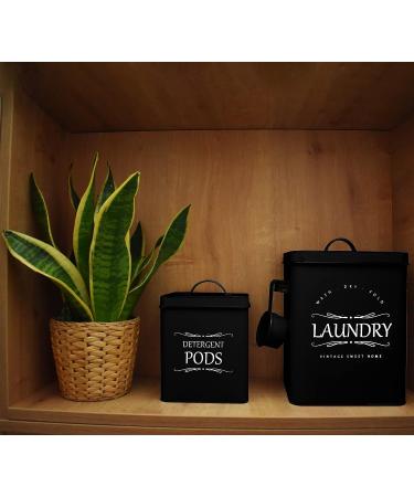 Metal Laundry Detergent Container Holder - Farmhouse Canister for Room Organization - Matte Black with Scoop Included - Buy Online on GoSupps.com