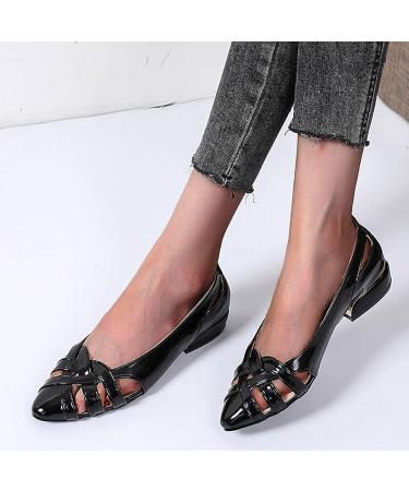 Women's Casual Thick Heel Loafer in Shallow Pointed Design - Black - Buy Online on GoSupps.com