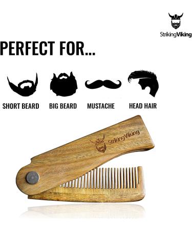 Striking Viking Folding Wooden Comb for Men - Pocket Sized Sandal Wood Beard & Mustache Comb - Ideal for Everyday Grooming with Balms and Oils - Buy Online on GoSupps.com