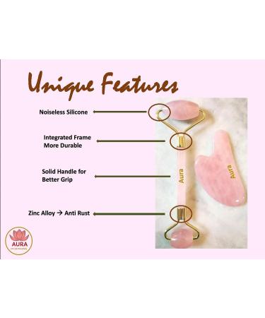 Premium Certified Rose Quartz Pink Roller & Gua Sha Set for Skin Care & Muscle Relaxation - Buy Online on GoSupps.com