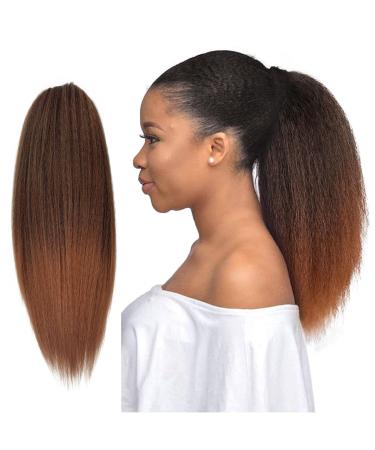 Allyreetress Yaki Drawstring Ponytail Extension for Black Women Kinky Staight Up Down Ponytails Synthetic Hair Extensions 20 Inches Clip in (Black to Brown) 20 inches T30