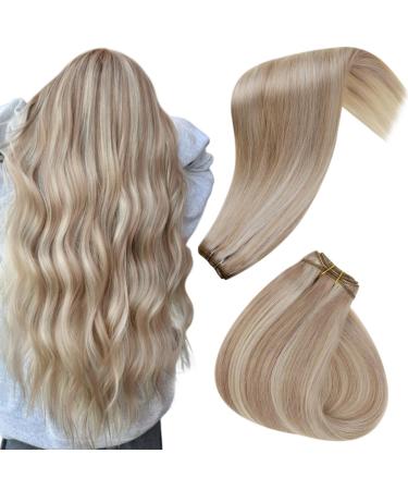 Hetto Blonde Weft Hair Extensions Human Hair Ash Blonde Sew in Weft Human Hair Extensions Real Hair Weft Hair Extensions Ash Blonde 16Inch 80g #18/613 Straight Silky 16 " 1.1HW#P18/613