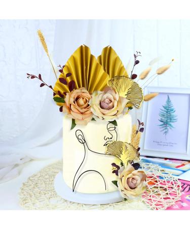 Champagne Acrylic Lady Face Cake Topper with Gold Leaves for Wedding & Birthday Party - Buy Online on GoSupps.com