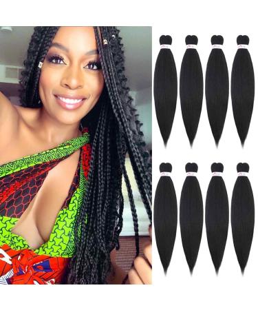 Braiding Hair Pre stretched,8 Packs Pre Stretched Braiding Hair Black Prestretched Wet and Wavy Braiding Hair Synthetic Knotless Yaki Texuture EZ Braid Soft to Human Hair for Braiding(26inch, 1B) 26 Inch (Pack of 8) 1B