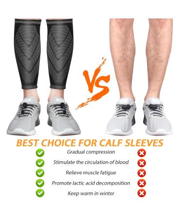 Calf Compression Sleeves for Women & Men 2 Pack Elastic Calf Support Footless Socks Ventilation Calf Brace for Pain Relief Sports Recovery Cycling Travelling Gym Calf Guards (Black S) S Black - Buy Online on GoSupps.com