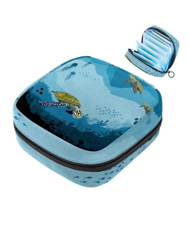 Portable women's binding-up bags menstrual cup bags feminine menstrual insert bag for teenage girls tampons for the first period turtle underwater blue multicolored 04