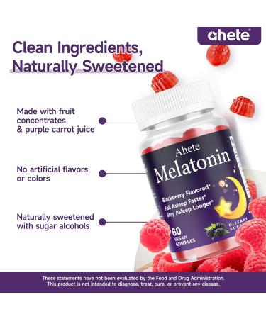 Ahete Melatonin 5mg Gummies for Adults Raspberry Flavor Sleep Aid Sugar-Free 60 Gummies 60 Days Supply - Buy Online on GoSupps.com