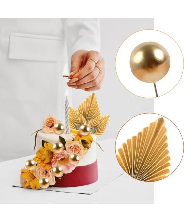 LLMSIX Gold Palm Leaves & Foam Balls Cake Decor Set - Ideal for Baby Showers, Weddings, Birthdays - 28PCS Palm Leaves, 20PCS Foam Balls, 8PCS Leaf Inserts - Buy Online on GoSupps.com