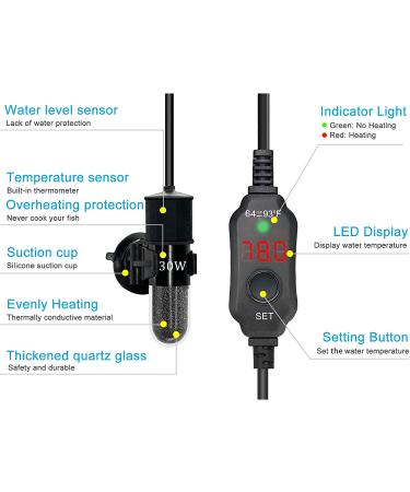 YukiHalu 30W Mini Submersible Aquarium Heater with Thermometer & External Controller - Ideal for 3 Gallon Tanks - Buy Online on GoSupps.com