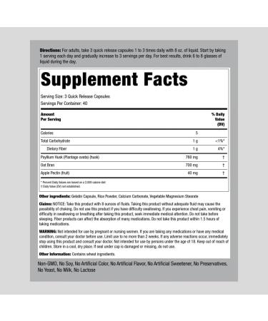 Piping Rock Fiber Complex 1500mg 120 Capsules | Triple Action Fiber with Psyllium, Oat Bran & Apple Pectin | Non-GMO, Gluten-Free - Buy Online on GoSupps.com