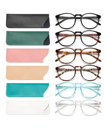 Stylish 6 Pack Blue Light Reading Glasses for Women Men, Filter UV Ray & Glare Computer Readers, Round Fake Eyeglasses 6-pack Mix 01 1.5 x