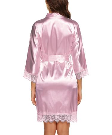 Women's Satin Silk V-Neck Kimono Robe in Leather Pink - XL - Buy Online on GoSupps.com