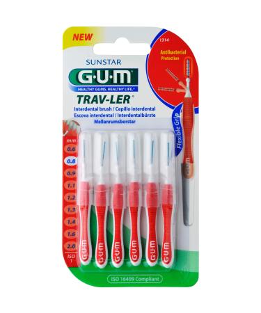 GUM TRAV-LER 0 8mm candle red Interdental+6 caps 6 pcs toothbrush by Gum