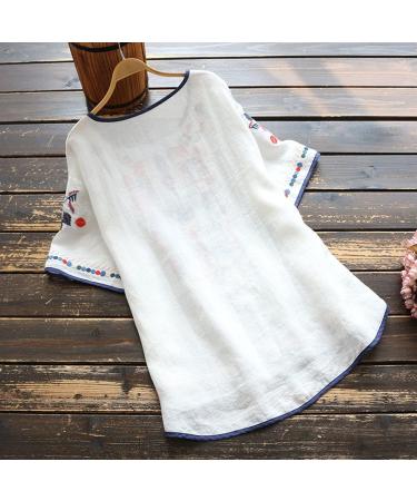 Women's Linen Shirts Plus Size Blouse Summer Long Sleeve Button Up Casual Tee Tops V-Neck Loose Party Evening Wedding Beach T Shirts 2870-qppoj-f-white 4XL - Buy Online on GoSupps.com