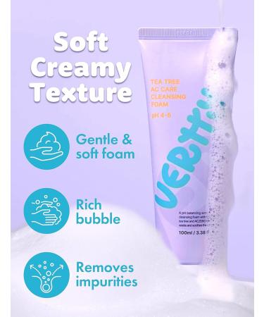 Vertty Tea Tree Vegan Cleansing Foam - Daily Oil Control & Hydrating Cleanser for Sensitive Skin - Soothing & Exfoliating Formula for Teens & Kids (3.38oz) - International Shipping Available - Buy Online on GoSupps.com
