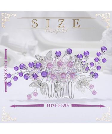 IYOU Pearl Wedding Hair Combs Purple Butterfly Bridal Sides Comb Flower Bridesmaid Bride Hair Accessories for Women - Buy Online on GoSupps.com