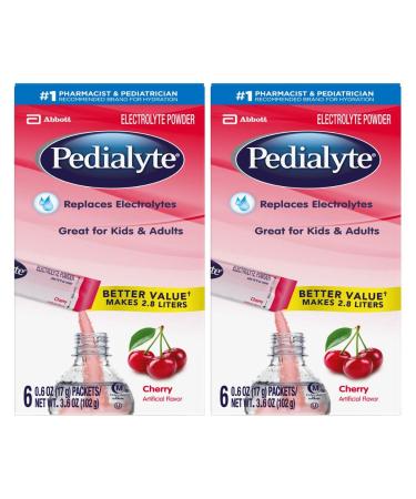Pedialyte Electrolyte Powder, Cherry, Electrolyte Hydration Drink, 0.6 oz Powder Packs, 6 Count (Pack of 2)