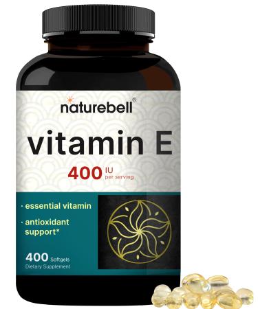 NatureBell Vitamin E Oil Softgels 400iu Per Serving 400 Pills | Essential Antioxidant Supplements Easily Absorbed Form Supports Skin Heart & Immune Health Non-GMO