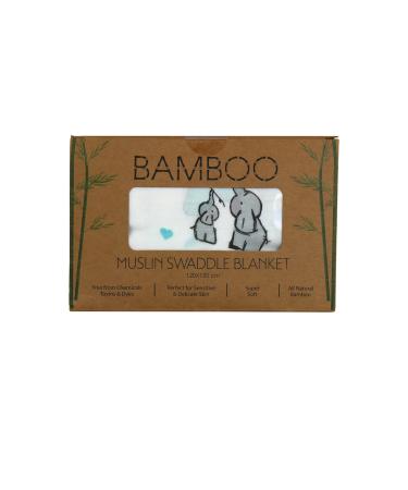 XL Unisex Premium Bamboo Baby Muslin Swaddle Blanket/Wrap - 120x120cm (47x47in) - 70% Bamboo / 30% Cotton : Lightweight Breathable & Super Soft : Suitable for Newborn Baby Boys or Girls (Elephants)