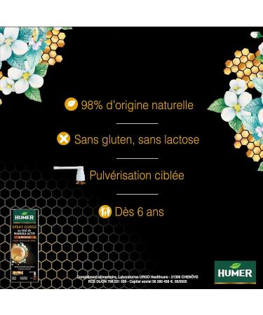 Humer - Spray gorge Manuka 15+ - Apaise la gorge - A base de Miel de Manuka 15+ de Propolis et de Guimauve - 4 pulv risations 4 fois par jour - 20 ml - Buy Online on GoSupps.com