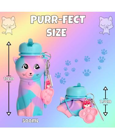 FunKitZ by AToZ UK Cat Shaped Water Bottle for Girls - BPA Free 500ml Silicone - Rainbow Design, Drop Resistant - Back to School Gift - Buy Online on GoSupps.com