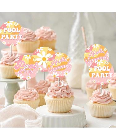 Fangleland Pool Party Birthday Cupcake Toppers Decorations for Girl Groovy 70s Hippie Retro Theme Hello Summer Cake Decorations 24Pcs Cupcake Toppers Picks Baby Shower Party Supplies - Buy Online on GoSupps.com